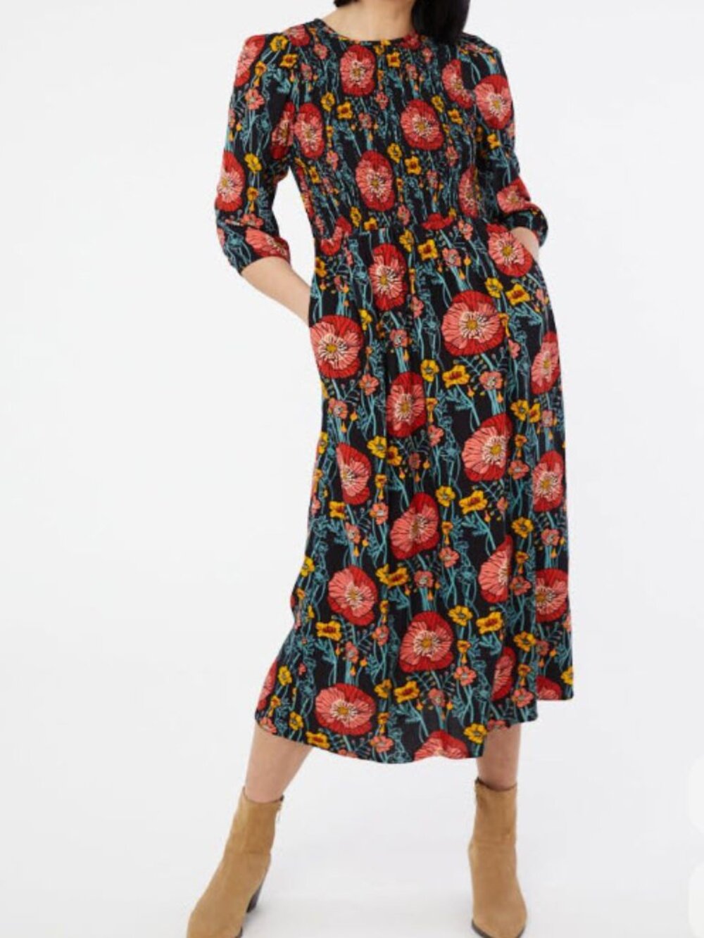 Joanie Belle Poppies Print Puff Sleeve Dress, US 14, NWT